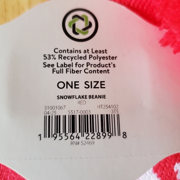 Mens Beanie/Hat Red Snowflake New - Picture 6 of 6